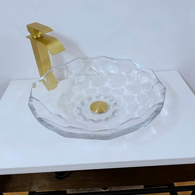Hinaufkletterndes Glaswaschbecken-transparentes facettiertes Form-Badezimmer-Wannen-Becken