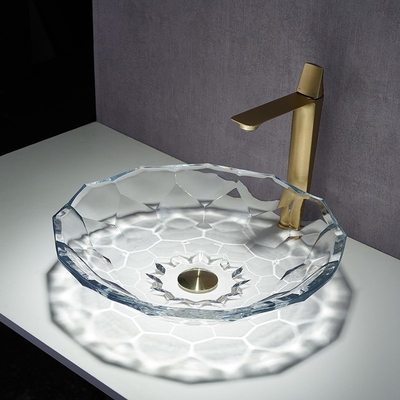 Hinaufkletterndes Glaswaschbecken-transparentes facettiertes Form-Badezimmer-Wannen-Becken
