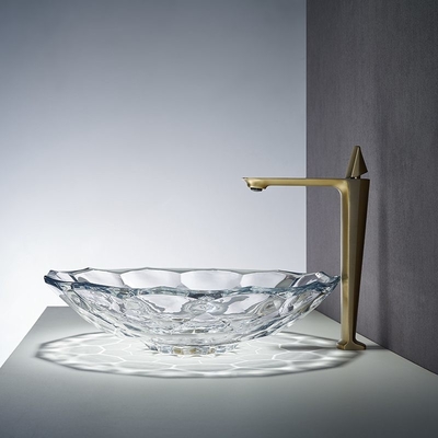 Hinaufkletterndes Glaswaschbecken-transparentes facettiertes Form-Badezimmer-Wannen-Becken