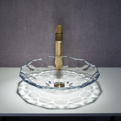 Hinaufkletterndes Glaswaschbecken-transparentes facettiertes Form-Badezimmer-Wannen-Becken