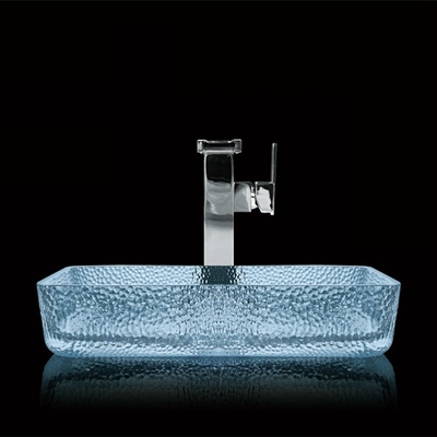 Modernes Rechteck-lackierte Gegenspitzenbecken-Glasbadezimmer-Wasser-blaue Farbe