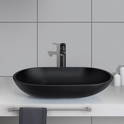 Schwarzes ovalgeschnittenes Schiff-Wannen-Badezimmer-Antirost-Ende