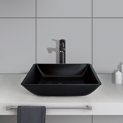 Waschraum Matt Black Basin Square Vessel sinken 400mm ausgeglichenes Glas