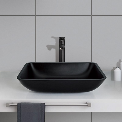 Bereifter Crystal Stone Bathroom Wash Basins rechteckiger schwarzer Matte Vessel Sink