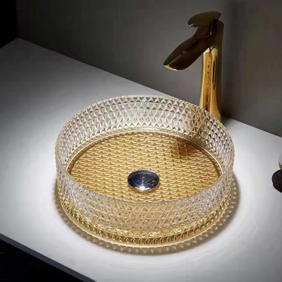 360mm bürsten Glasschiff-Becken Goldunterseiten-Hotel-Klarglas-Wannen-Schüssel