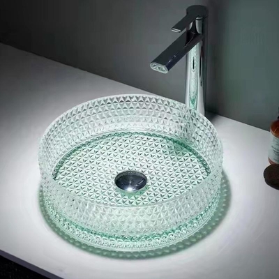 Zylinderförmige Glasschiff-Becken H112mm, Kunst 14 Zoll-Waschbecken hellgrün