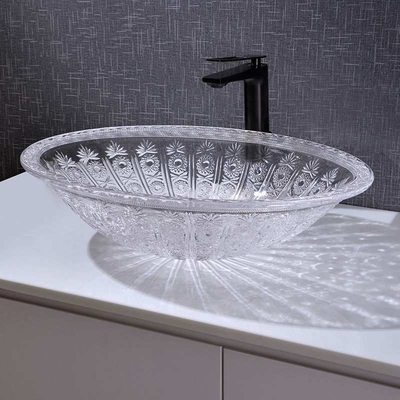 Ovale Länge Form-Waschbecken-Schüssel-Gegenspitzen-Crystal Clear Vanitys 530mm