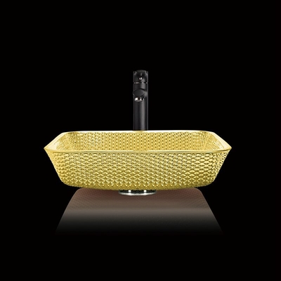 Chromierte Countertop-Eitelkeits-Wannen quadrieren Glasschiff Crystal Luxury Gold Color