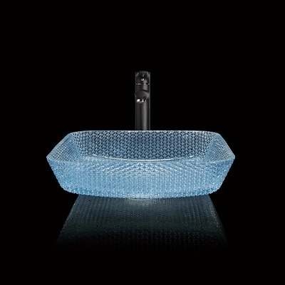 Wasser-blaues quadratisches Schiff-Badezimmer-Wannen-Glas Crystal Hand Wash