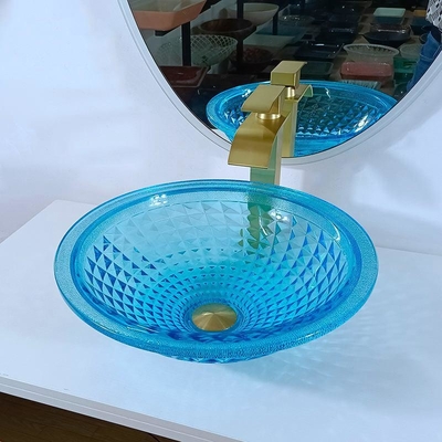 Künstlerisches blaues Schiff-Badezimmer sinkt Ozean Crystal Round Shape Vanity Sink