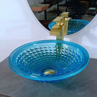 Künstlerisches blaues Schiff-Badezimmer sinkt Ozean Crystal Round Shape Vanity Sink