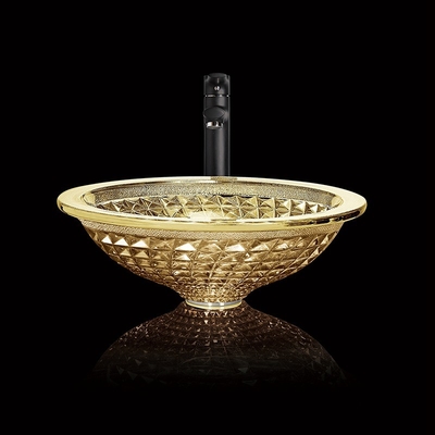 Chromierte Klarglas-Schüssel-Wannen-goldene Wäsche-Hand moderner Crystal Bathroom Vanity