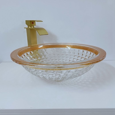 Goldrand-buntes Waschbecken 450mm Diamond Deep Vessel Cone Shape elegant