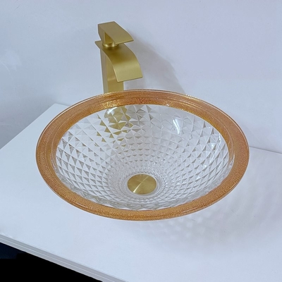 Goldrand-buntes Waschbecken 450mm Diamond Deep Vessel Cone Shape elegant