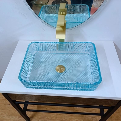 460 mm Länge Rechteckige Spülbecken Glasbadezimmer 330 mm Breite Wasser Blaue Farbe