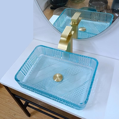 460 mm Länge Rechteckige Spülbecken Glasbadezimmer 330 mm Breite Wasser Blaue Farbe