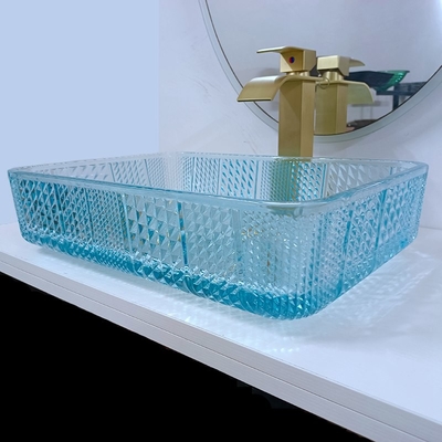 460 mm Länge Rechteckige Spülbecken Glasbadezimmer 330 mm Breite Wasser Blaue Farbe