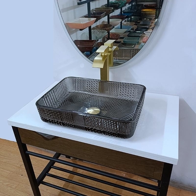 Rechteckiges Glasschiff sinkt schwarzes tiefes Badezimmer-transparenten Kristall
