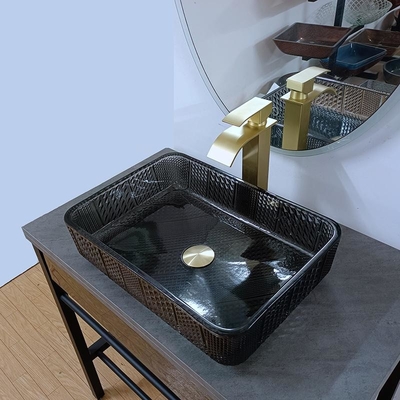 Rechteckiges Glasschiff sinkt schwarzes tiefes Badezimmer-transparenten Kristall