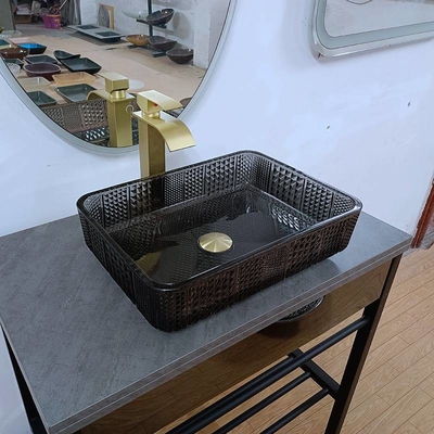 Rechteckiges Glasschiff sinkt schwarzes tiefes Badezimmer-transparenten Kristall