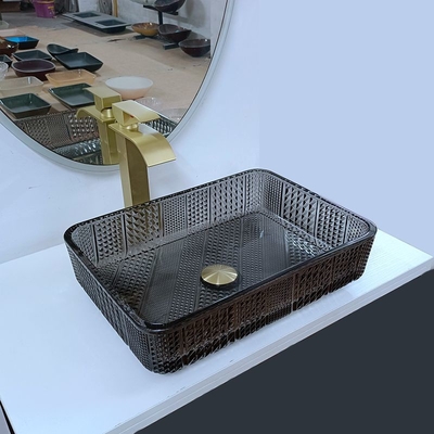 Rechteckiges Glasschiff sinkt schwarzes tiefes Badezimmer-transparenten Kristall