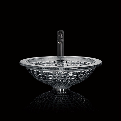 Kreisförmiges handgemachtes Crystal Wash Basins Vessel Glass-Badezimmer konzentrieren geformtes Rauch-Grau