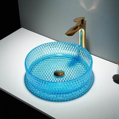 Klarer Himmel-blauer Glas-Schiff-Becken-Badezimmer-Wannen-runder Himmel-Blau-Kristall