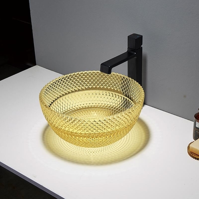 395mm Länge Countertop-Eitelkeit sinkt moderne Runde Crystal Glass Vessel Soems
