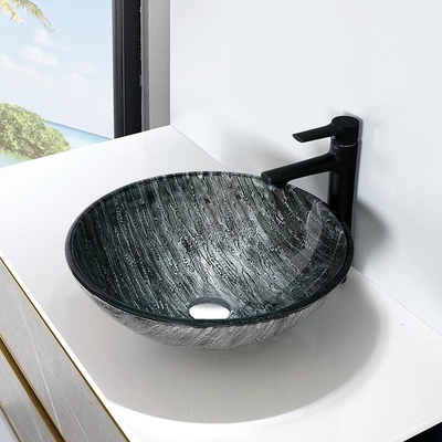 Gravieren der Rundtisch-Spitzen-Waschbecken-Schwarz-Badezimmer-Wannen-Handzeichnung