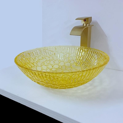 Rundes lackiertes modernes Goldgelb Crystal Wash Basins Low Profile-Glas-12mm