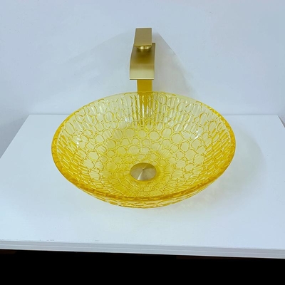 Rundes lackiertes modernes Goldgelb Crystal Wash Basins Low Profile-Glas-12mm