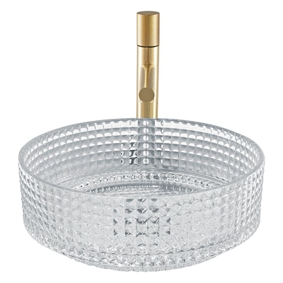 Europäischer Zylinder-geformtes Glaswaschbecken Crystal Clear Sink Diemater 14,8“