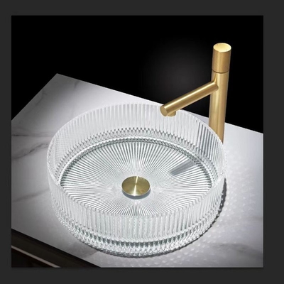 Zylinder-Tischplatte-Schiff-Wannen des geformten Klarglas-Waschbecken-Restaurant-Kristall-15,5“