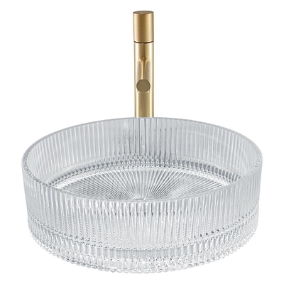 Zylinder-Tischplatte-Schiff-Wannen des geformten Klarglas-Waschbecken-Restaurant-Kristall-15,5“
