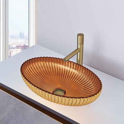 Ovale Goldfarbbadezimmer-Wannen-Becken-Schüssel Form-Crystal Glass Vessel Basins Ins 24K