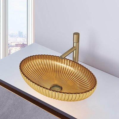 Der Soeminnen-135mm Höhe der starke Glas- Schiff-Becken-18k Gold-Farbe-