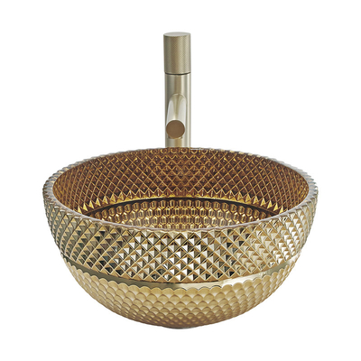 Goldfarbschüssel Crystal Glass Wash Basin Ins formen britische Badezimmer Countertop-Wannen