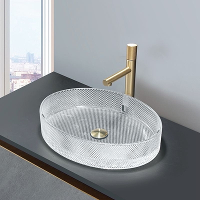 Europäische Art-ovalgeschnittene Glasschiff-Becken Crystal Clear Sink Oval Shaped