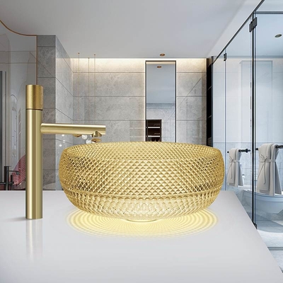 Italien-Entwurfs-Crystal Glass Vessel Basins Yellow-Farbbadezimmer-Eitelkeits-Wanne