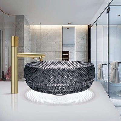 Italienischer Entwurfs-Crystal Glass Vessel Basins Transparent-Schwarz-Farbecountertop