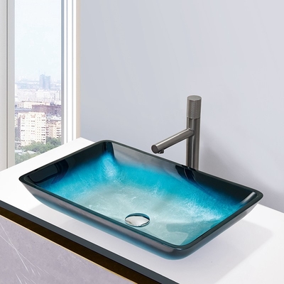 Steigungs-blauer ausgeglichener Bad-Waschbecken-Glas-Schüssel-rechteckiger Tischplatte-Körper