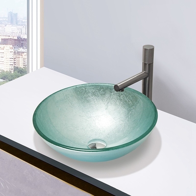 Rundes silbernes ausgeglichenes Glaswannen-Badezimmer Countertop-Waschbecken