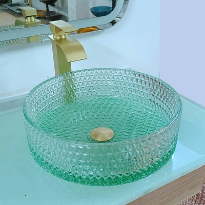 Diamond Shape Crystal Glass Vessel sinkt Tischplatte-Waschbecken-Grün-Unterseite