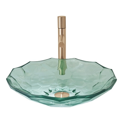 Hellgrüne Farbe Crystal Glass Wash Basin Football formen Countertop-Becken-Schüssel