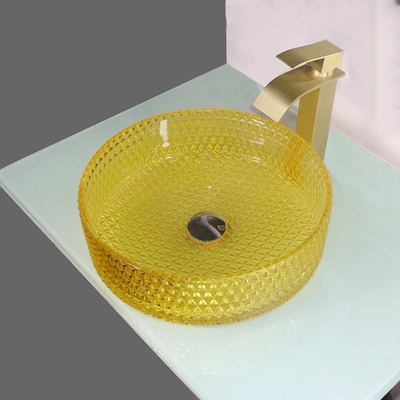 Gelber Crystal Glass Wash Basin Cylindrical formen Countertop-Schiff-Wanne