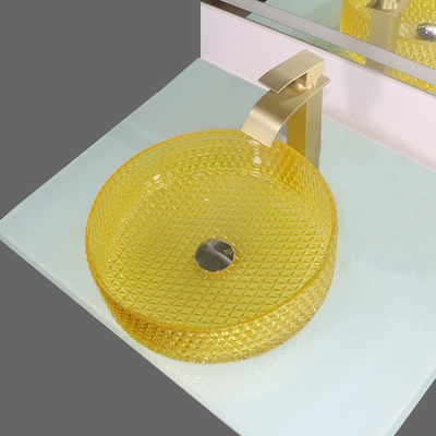Gelber Crystal Glass Wash Basin Cylindrical formen Countertop-Schiff-Wanne