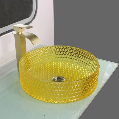 Gelber Crystal Glass Wash Basin Cylindrical formen Countertop-Schiff-Wanne