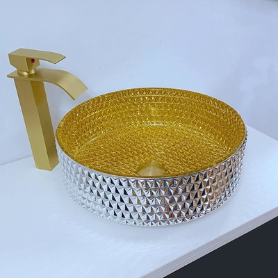 Hinaufkletterndes Gold Crystal Glass Wash Basin Cylindrical formen Badezimmer-Schiff-Wannen