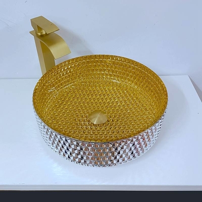 Hinaufkletterndes Gold Crystal Glass Wash Basin Cylindrical formen Badezimmer-Schiff-Wannen