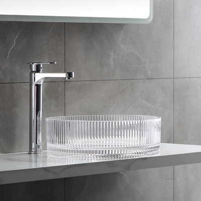 Moderne vertikale Streifen Crystal Clear Glass Wash Basins, die Badezimmer-Becken-Wannen druckgießen
